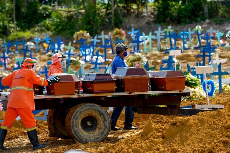 Foto: Alex Pazuello/Semcom/Prefeitura de Manaus Manaus (AM) - Especial 3 anos de pandemia, Impactos da pandemia. Funcionários do Cemitério Tarumã na cidade de Manaus, sepultam vitimas do covid-19 . Foto: Alex Pazuello/Semcom/Prefeitura de Manaus