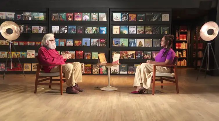 Rio de Janeiro (RJ), 20.08.2024 - Escritor Leonardo Boff ao lado da apresentadora Eliana Alves, apresenta novo livro no Trilha de Letras. Foto: TV Brasil/Divulgação