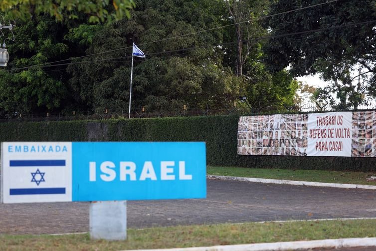 José Cruz/Agência Brasil Brasília (DF), 13/06/2025 - Entrada da embaixada de Israel. Foto: José Cruz/Agência Brasil