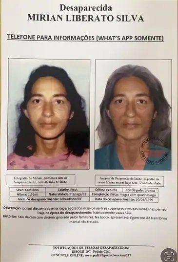Cartaz sobre o desaparecimento de Mirian Liberato, em 1999 