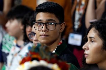 Bruno Peres/Agência Brasil Belém (PA), 17/11/2025 - André da Luz participa do Dia da Juventude na COP30: Jovem Campeã do Clima recebe 30 crianças em diálogo sobre ação climática. Foto: Bruno Peres/Agência Brasil