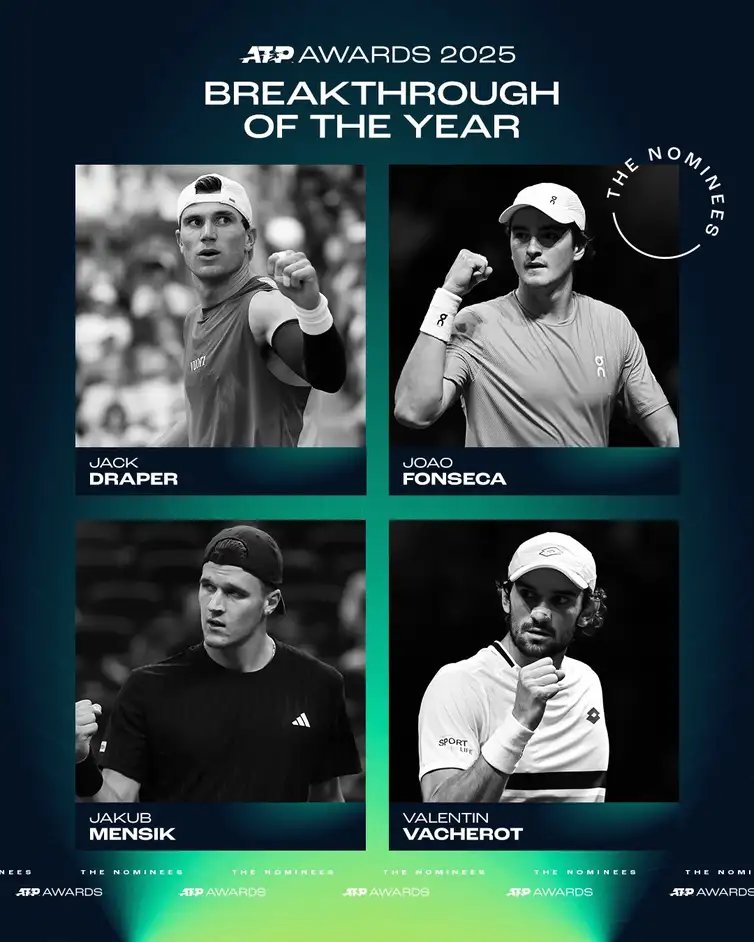 joão fonseca é finalista do prêmio atp awards 2025 na categoria maior evolução do ano, em 20/11/2025