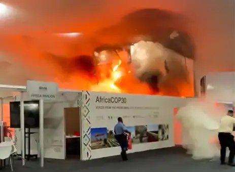 BELÉM - 20/11/2025 -Incêndio em pavilhão da COP30. Foto: Reprodução de vídeo.
