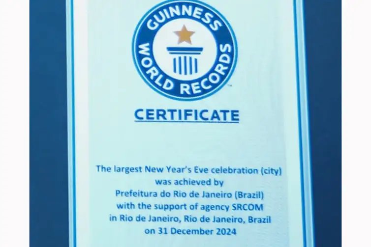 Rio de Janeiro (RJ), 30/12/2025 - Rio de Janeiro é reconhecido pelo GUINNESS WORLD RECORDS como o Maior Réveillon do Mundo. O título foi concedido após análise dos critérios estabelecidos pelo GUINNESS WORLD RECORDS. Foto: Rafael Catarcione/Prefeitura do Rio