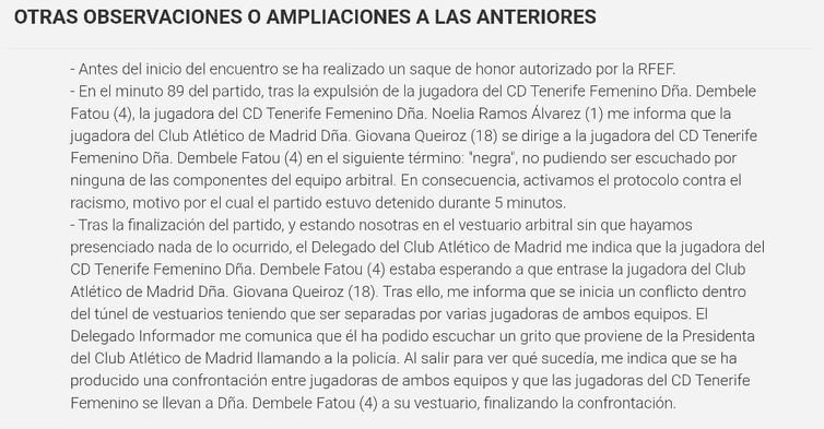 Foto reprodução/RFEF súmula - Copa da Rainha - Atlético de Madri x Tenerife - em 17/03/2026