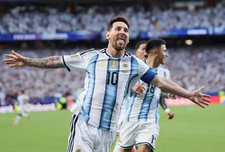 Soccer Football - FIFA World Cup 2026 - Group J - Argentina v Algeria - Kansas City Stadium, Kansas City, Missouri, U.S. - June 16, 2026
Argentina's Lionel Messi celebrates scoring their first goal REUTERS/Claudia Greco     TPX IMAGES OF THE DAY