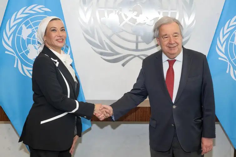 Divulgação UNCCD Yasmine Fouad, presidente da UNCCD, e Antonio Gutérres, secretário-geral da ONU. Crédito: Divulgação UNCCD